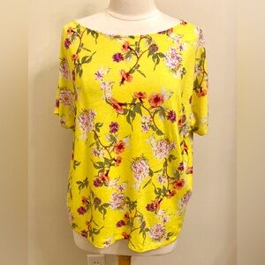 Lauren Ralph Lauren Yellow Floral Linen Blend Boatneck Dolman Sleeve Top Size XL
